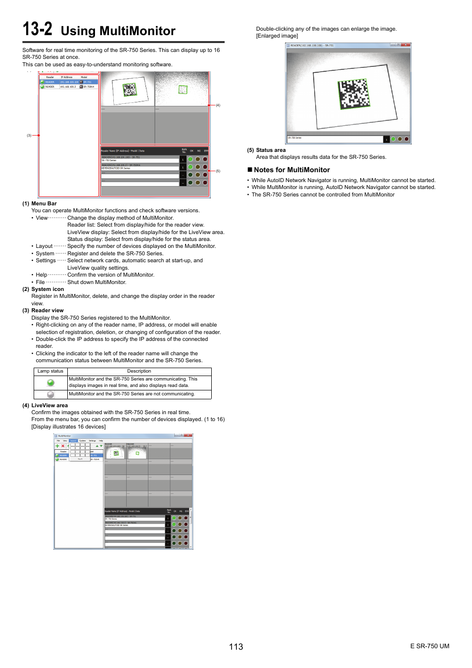 2 using multimonitor, Using multimonitor | KEYENCE SR-750 Series User Manual | Page 113 / 124