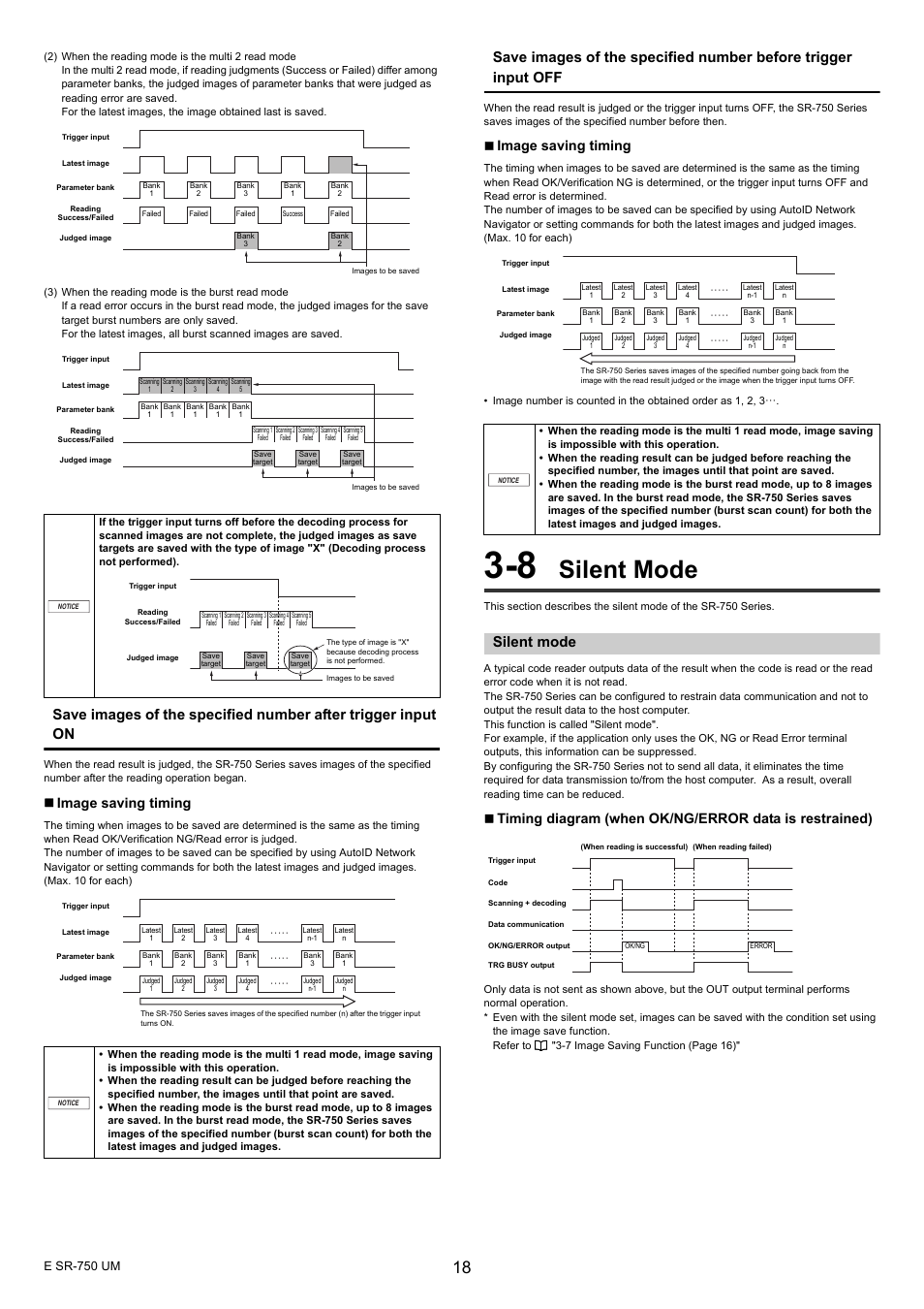 8 silent mode, Silent mode, Image saving timing | E sr-750 um | KEYENCE SR-750 Series User Manual | Page 18 / 124