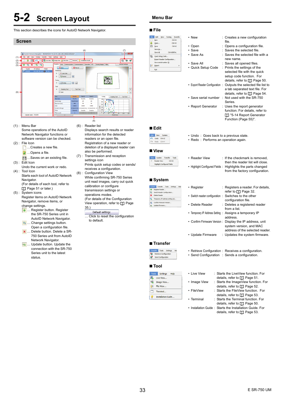 2 screen layout, Screen, Screen layout | KEYENCE SR-750 Series User Manual | Page 33 / 124