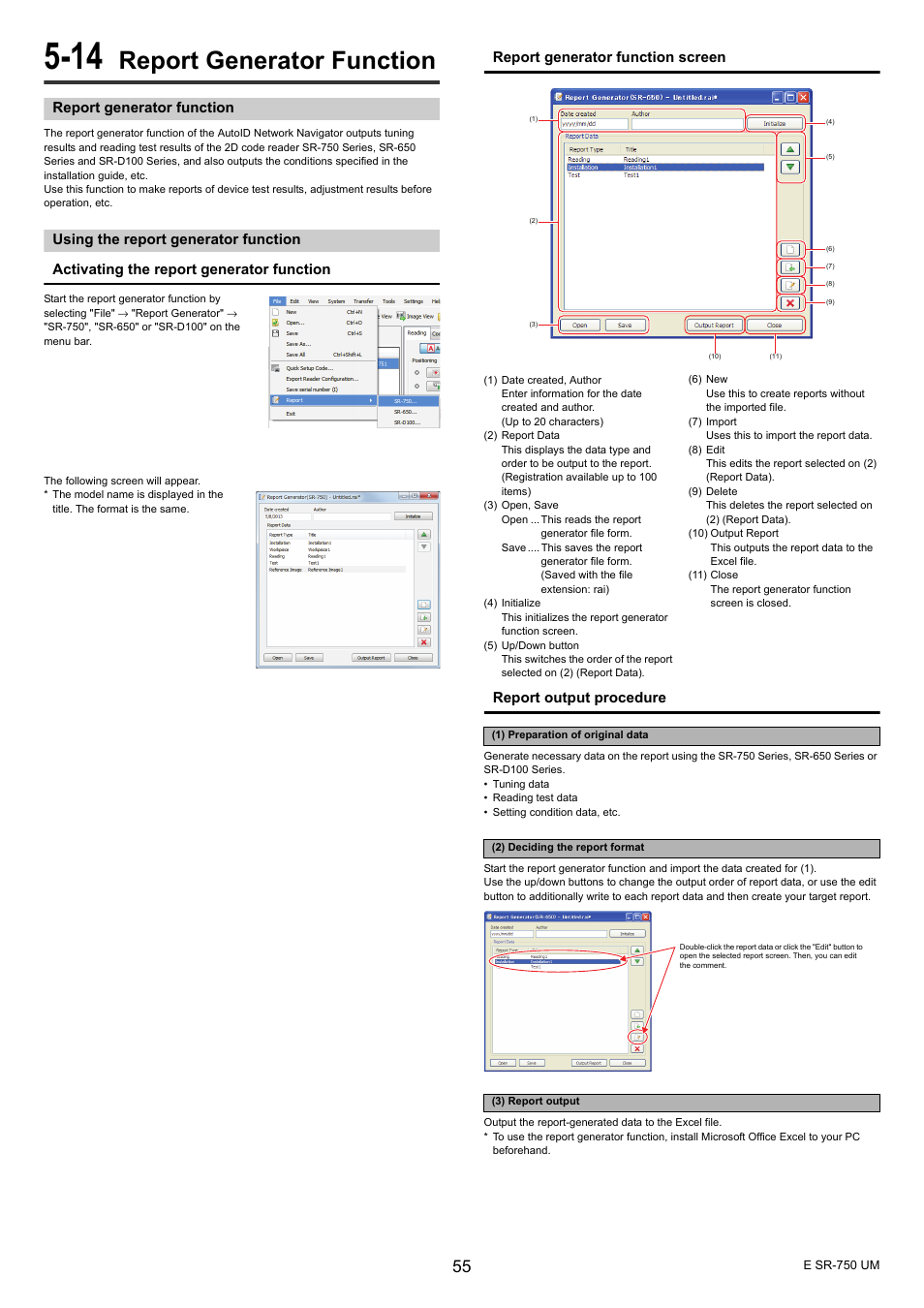 14 report generator function, Report generator function, Using the report generator function | 14 report generator | KEYENCE SR-750 Series User Manual | Page 55 / 124