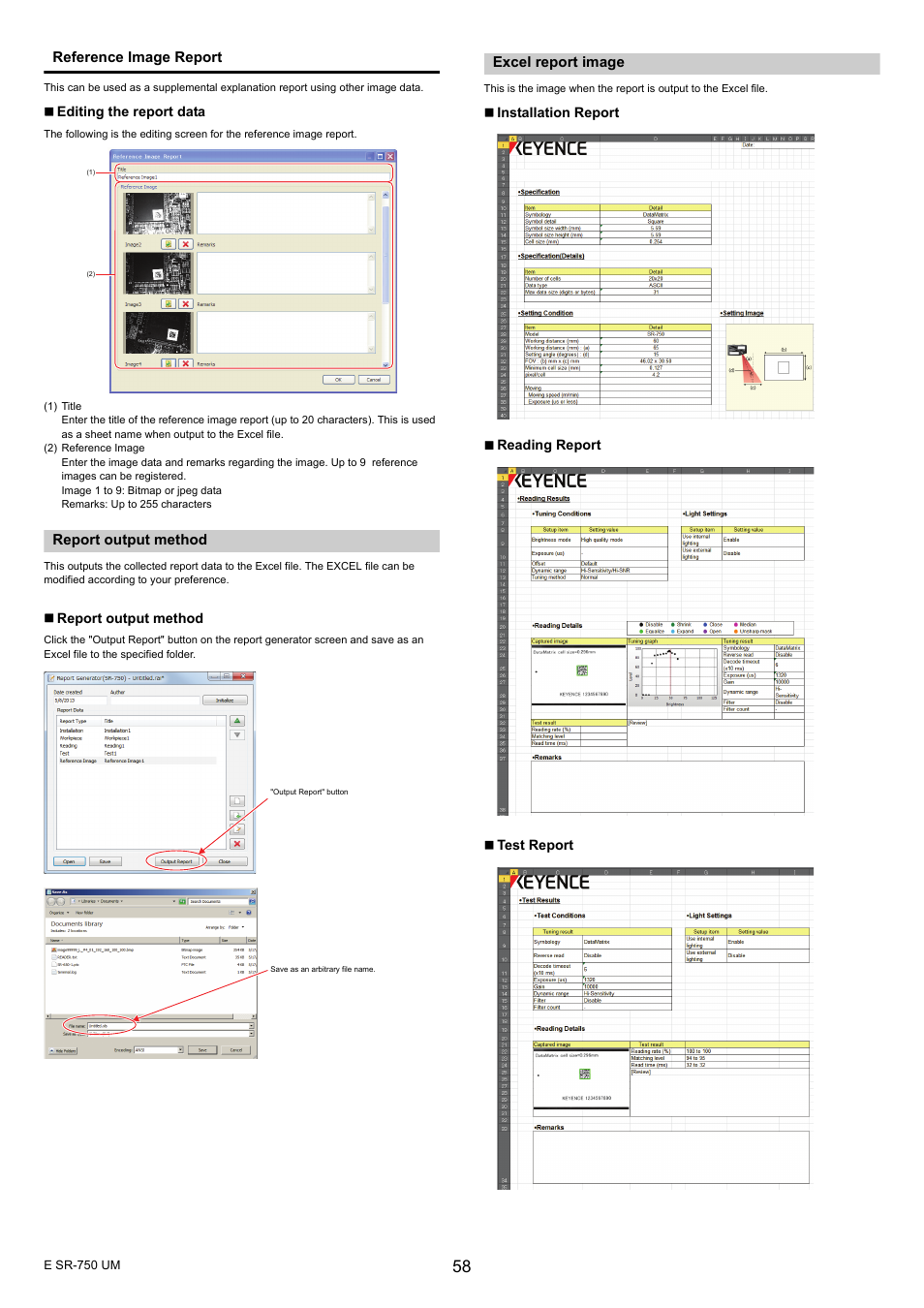 Report output method, Excel report image | KEYENCE SR-750 Series User Manual | Page 58 / 124