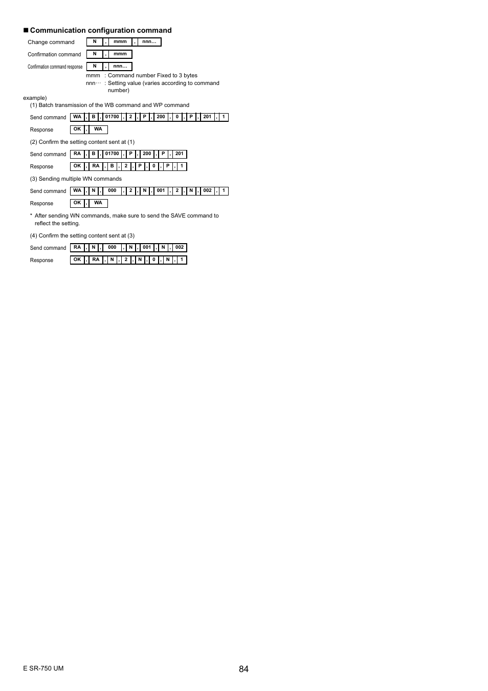 Communication configuration command | KEYENCE SR-750 Series User Manual | Page 84 / 124