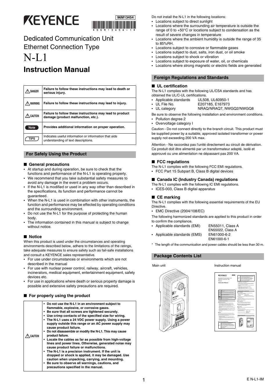 KEYENCE N-L1 User Manual | 4 pages