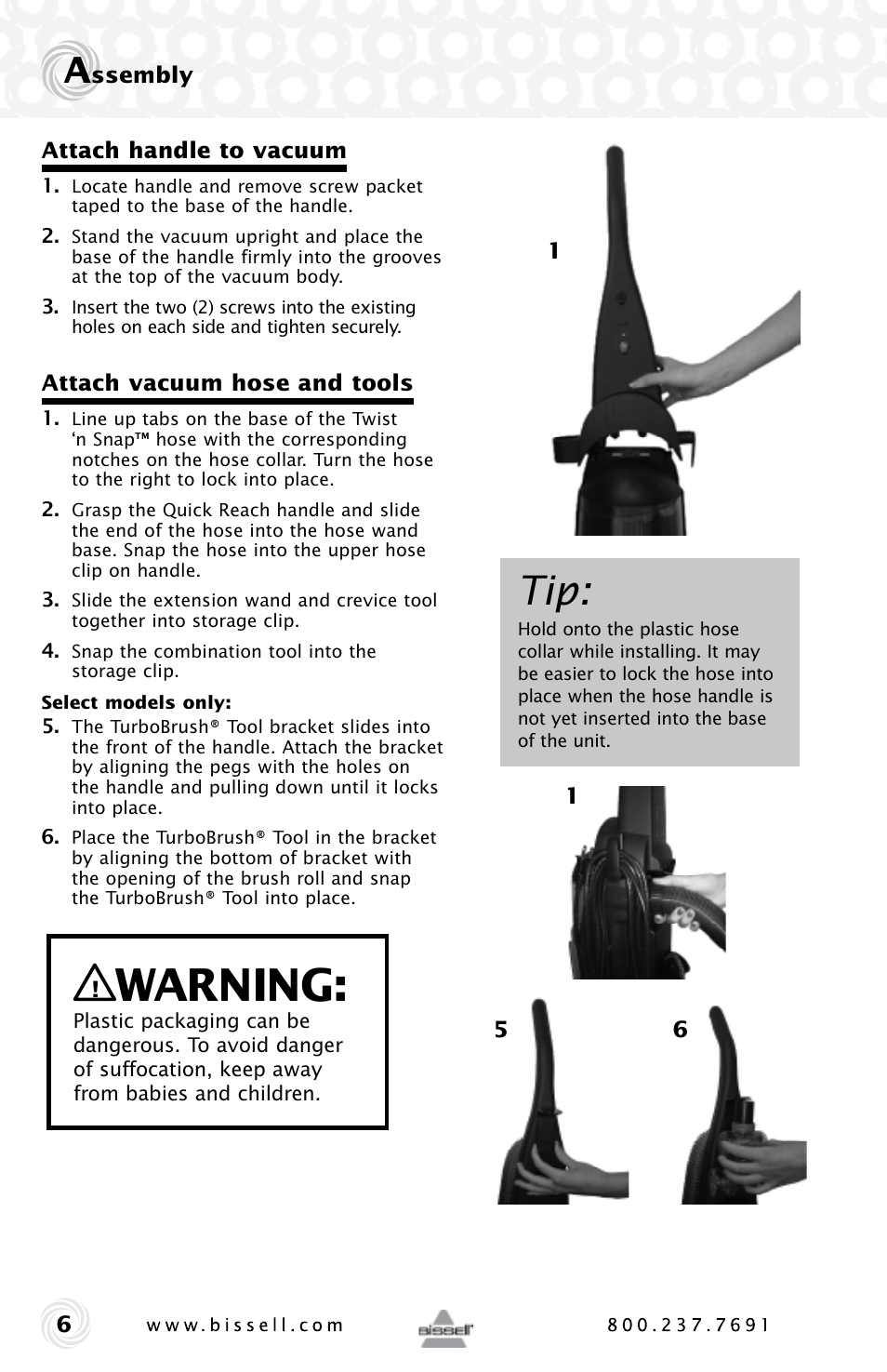 Warning | Bissell Powerforce HELIX 12B1 series User Manual | Page 6 / 16