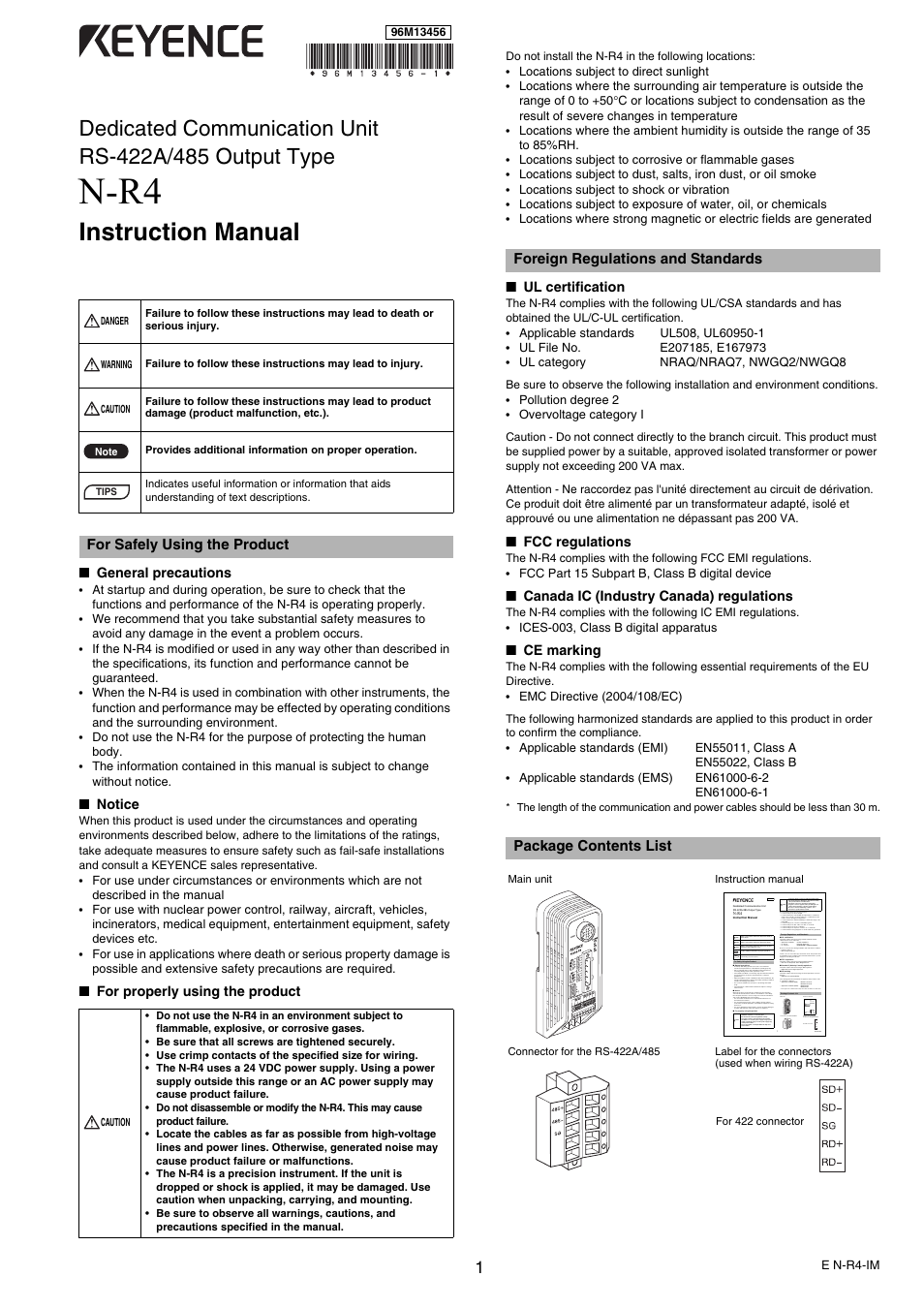 KEYENCE N-R4 User Manual | 4 pages