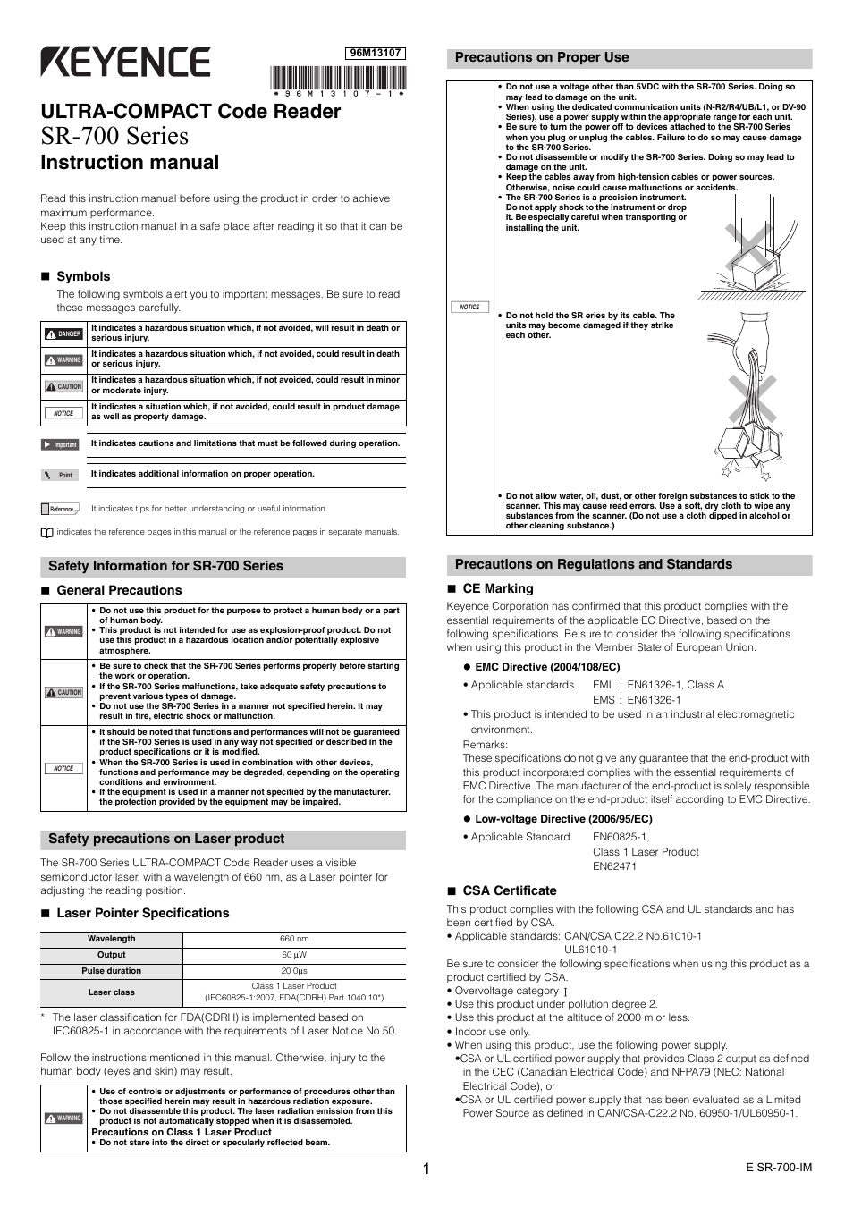 KEYENCE SR-700 Series User Manual | 6 pages