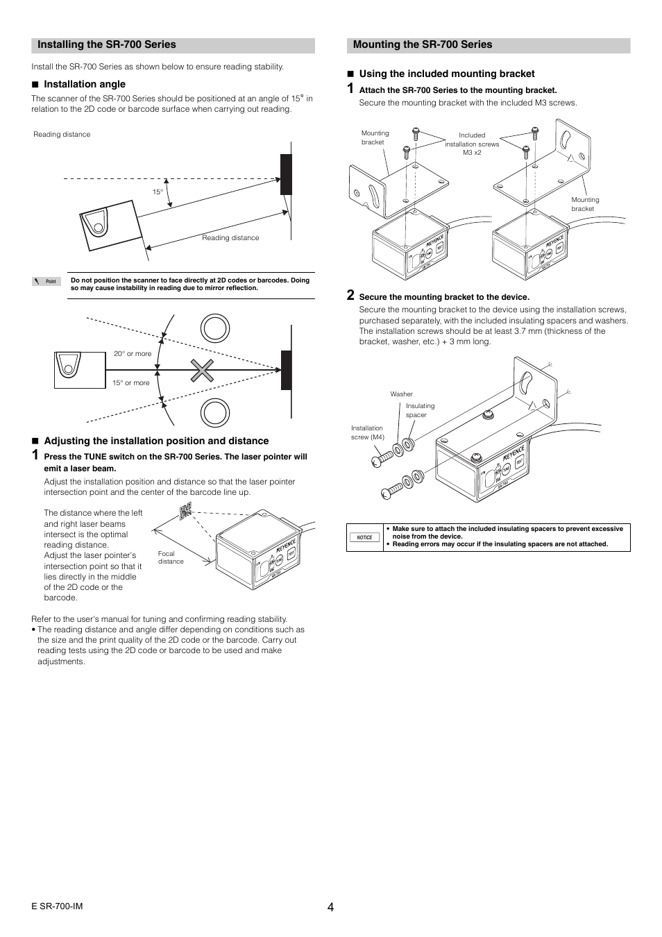 Installing the sr-700 series, Mounting the sr-700 series | KEYENCE SR-700 Series User Manual | Page 4 / 6