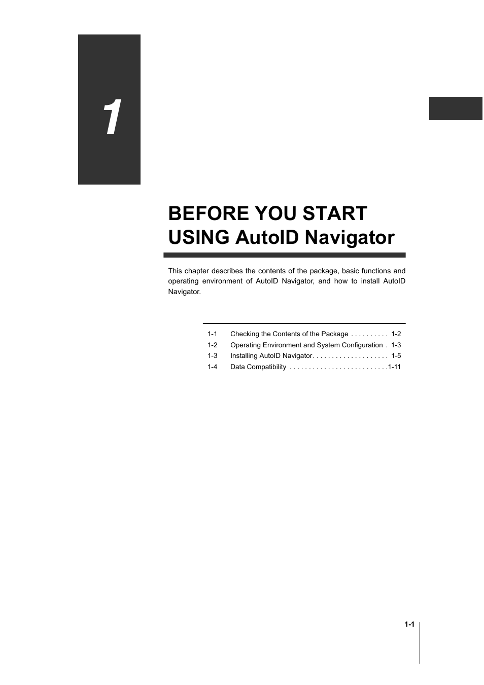 Chapter 1 before you start using autoid navigator, Before you start using autoid navigator | KEYENCE AutoID User Manual | Page 11 / 116