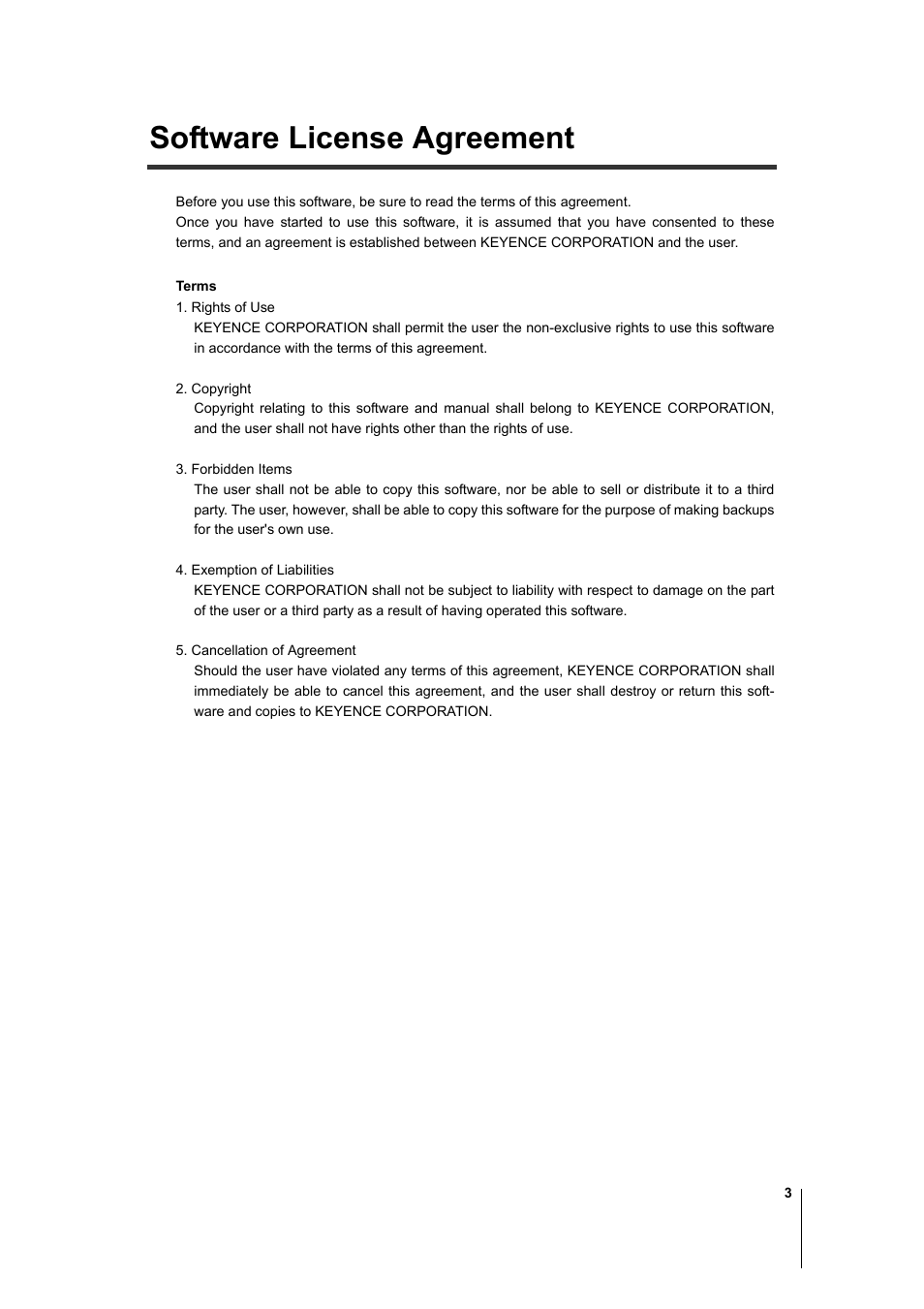 Software license agreement | KEYENCE AutoID User Manual | Page 5 / 116