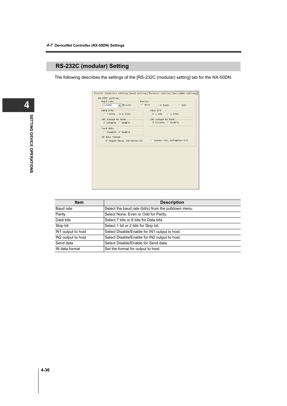 Rs-232c (modular) setting, Rs-232c (modular) setting -36 | KEYENCE AutoID User Manual | Page 86 / 116