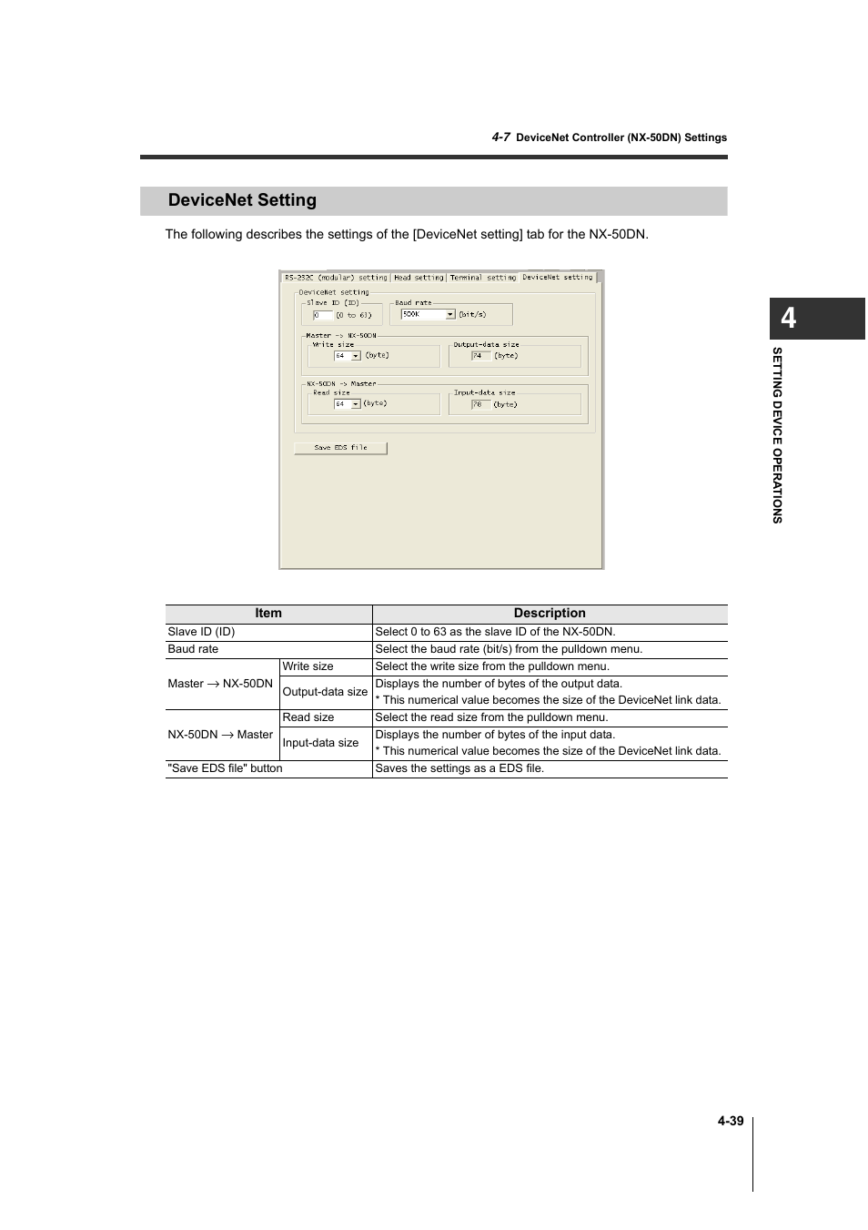 Devicenet setting, Devicenet setting -39 | KEYENCE AutoID User Manual | Page 89 / 116