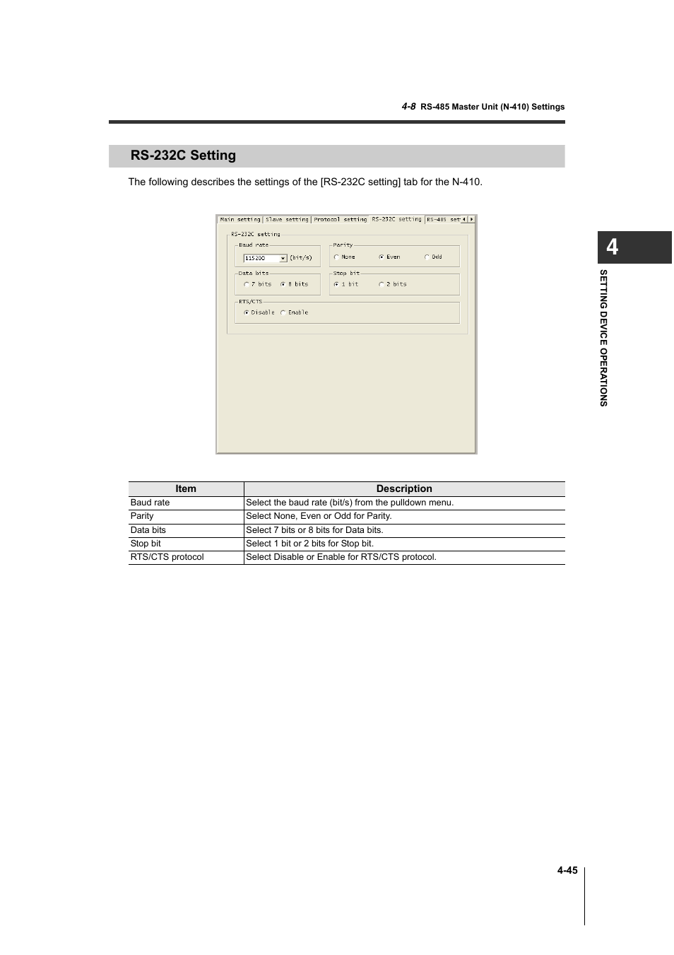 Rs-232c setting, Rs-232c setting -45 | KEYENCE AutoID User Manual | Page 95 / 116