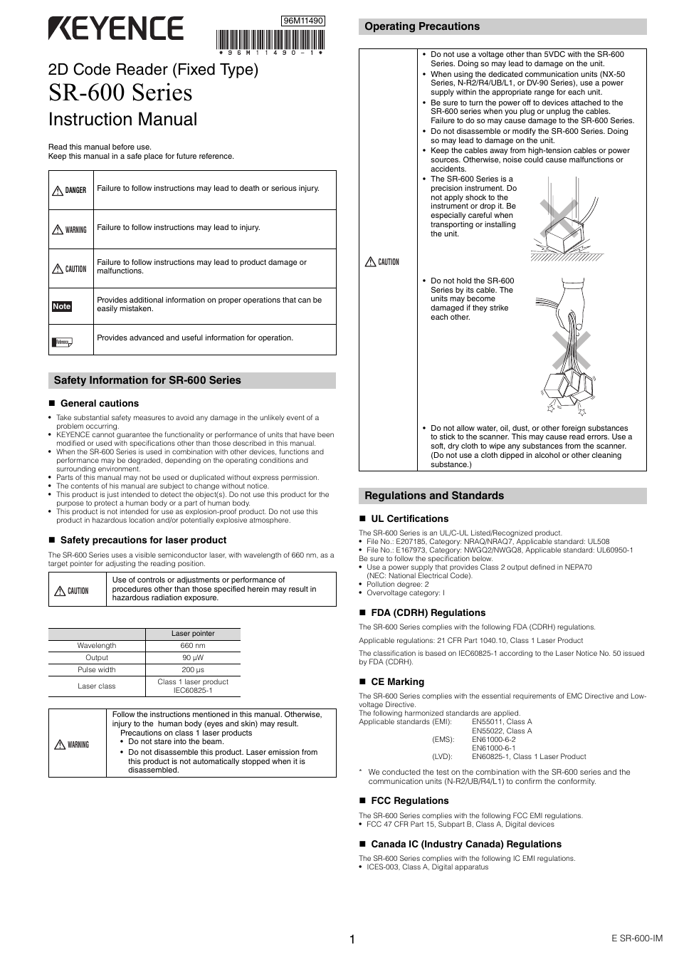 KEYENCE SR-600 Series User Manual | 6 pages