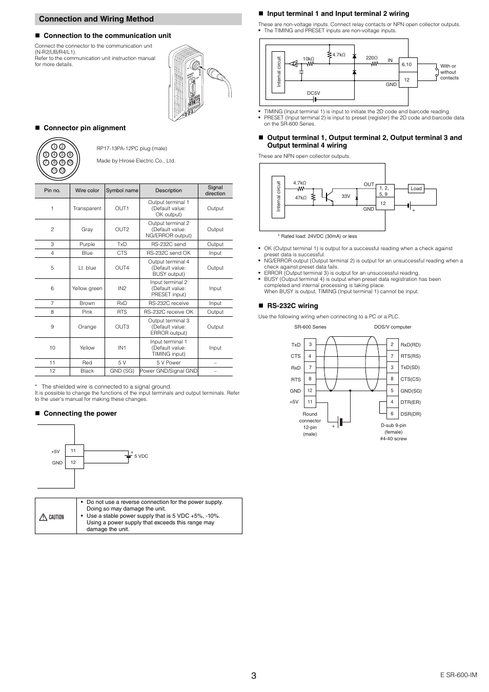 Connection and wiring method | KEYENCE SR-600 Series User Manual | Page 3 / 6