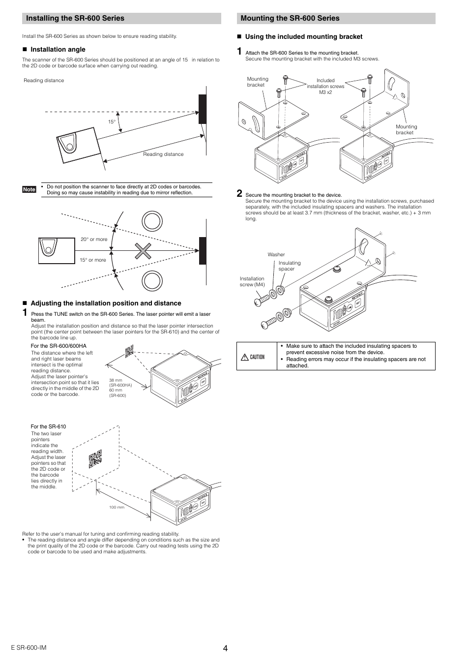 Installing the sr-600 series, Mounting the sr-600 series | KEYENCE SR-600 Series User Manual | Page 4 / 6