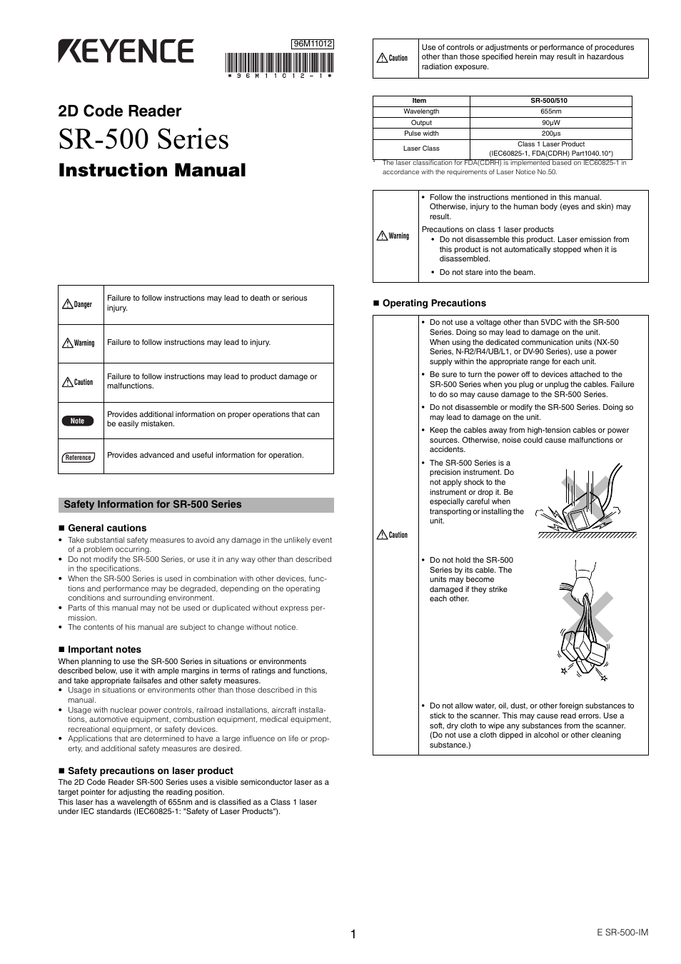KEYENCE SR-500 Series User Manual | 6 pages