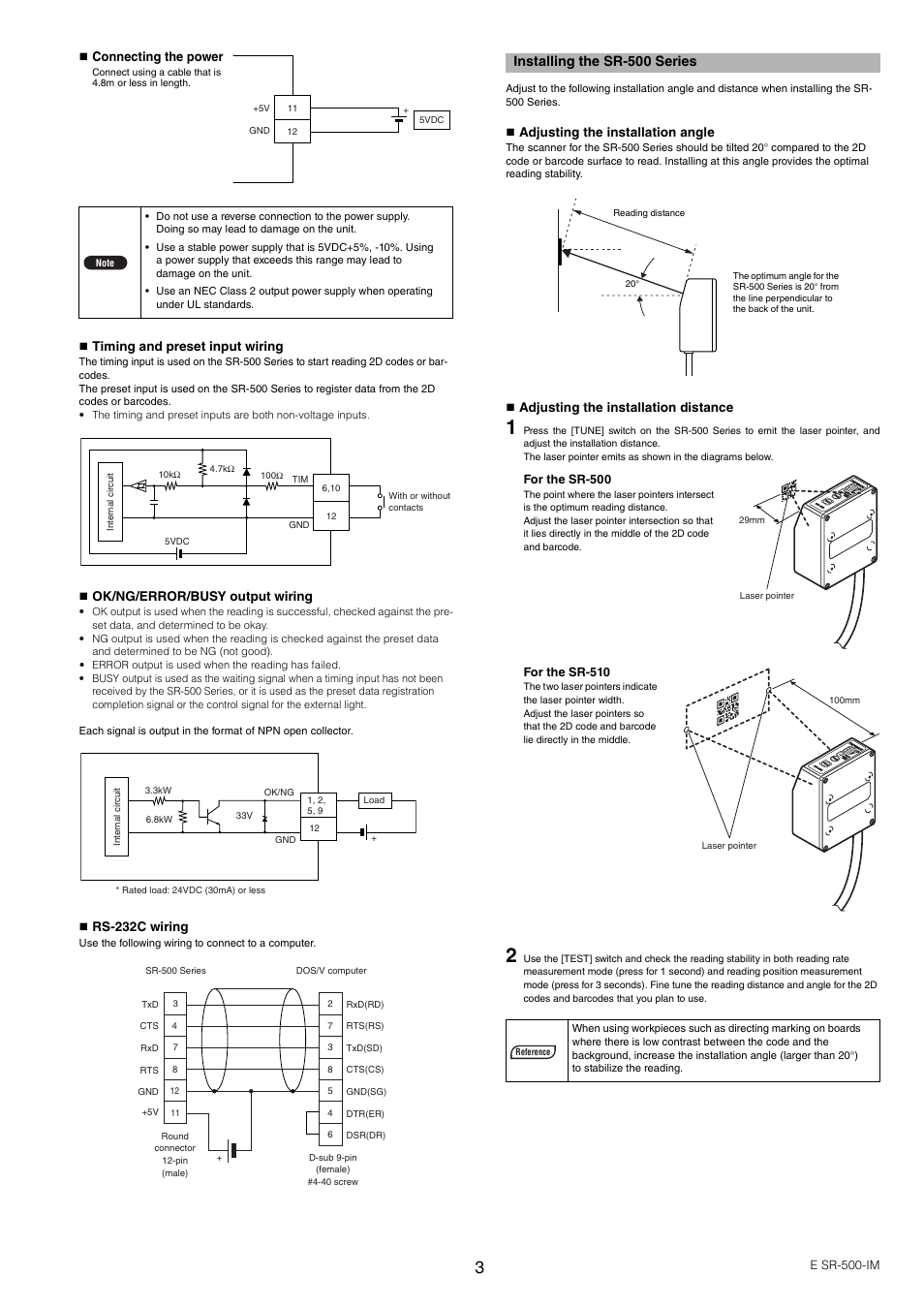 Installing the sr-500 series | KEYENCE SR-500 Series User Manual | Page 3 / 6