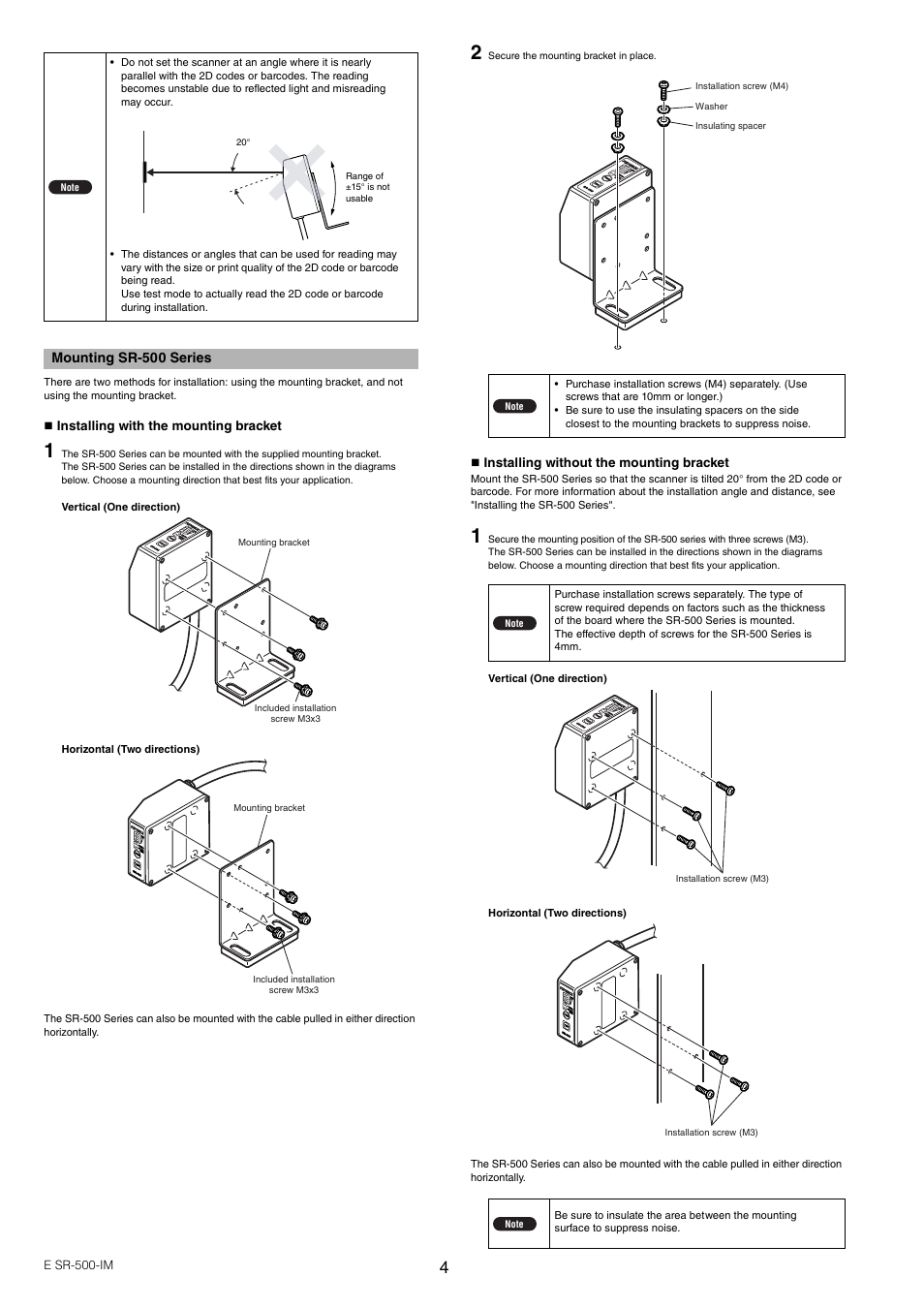 Mounting sr-500 series | KEYENCE SR-500 Series User Manual | Page 4 / 6