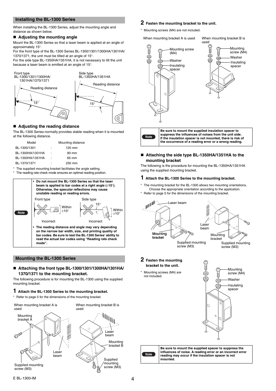 Installing the bl-1300 series, Mounting the bl-1300 series | KEYENCE BL-1300 Series User Manual | Page 4 / 6