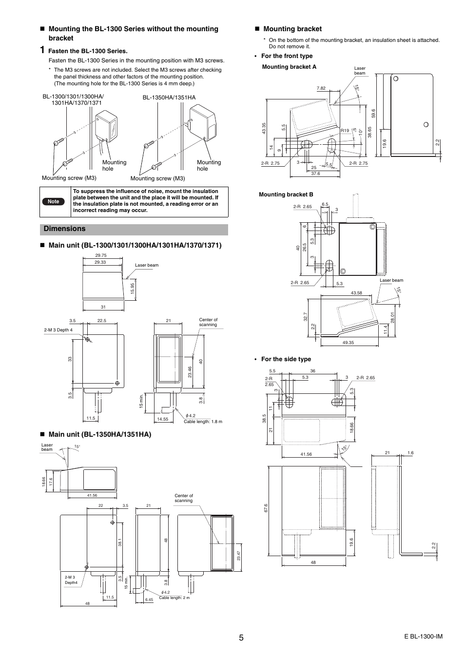 Dimensions | KEYENCE BL-1300 Series User Manual | Page 5 / 6