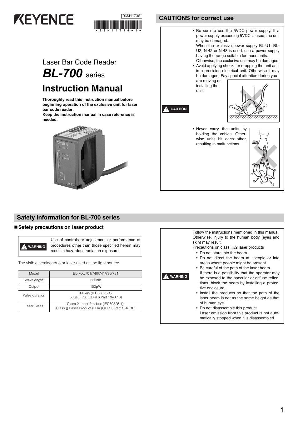 KEYENCE BL-700 Series User Manual | 6 pages