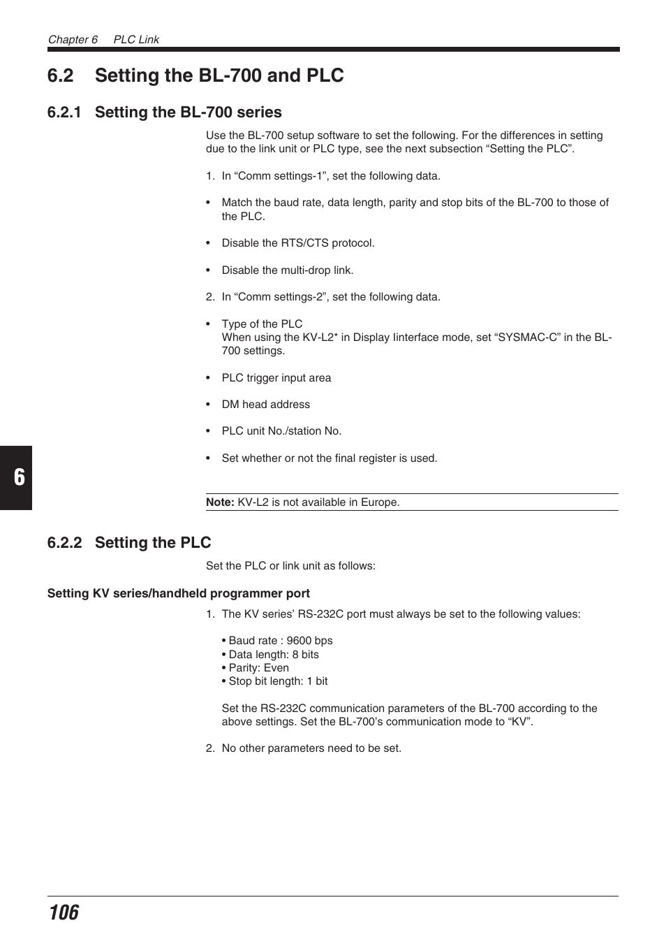 2 setting the bl-700 and plc, 1 setting the bl-700 series, 2 setting the plc | KEYENCE BL-700 Series User Manual | Page 120 / 162
