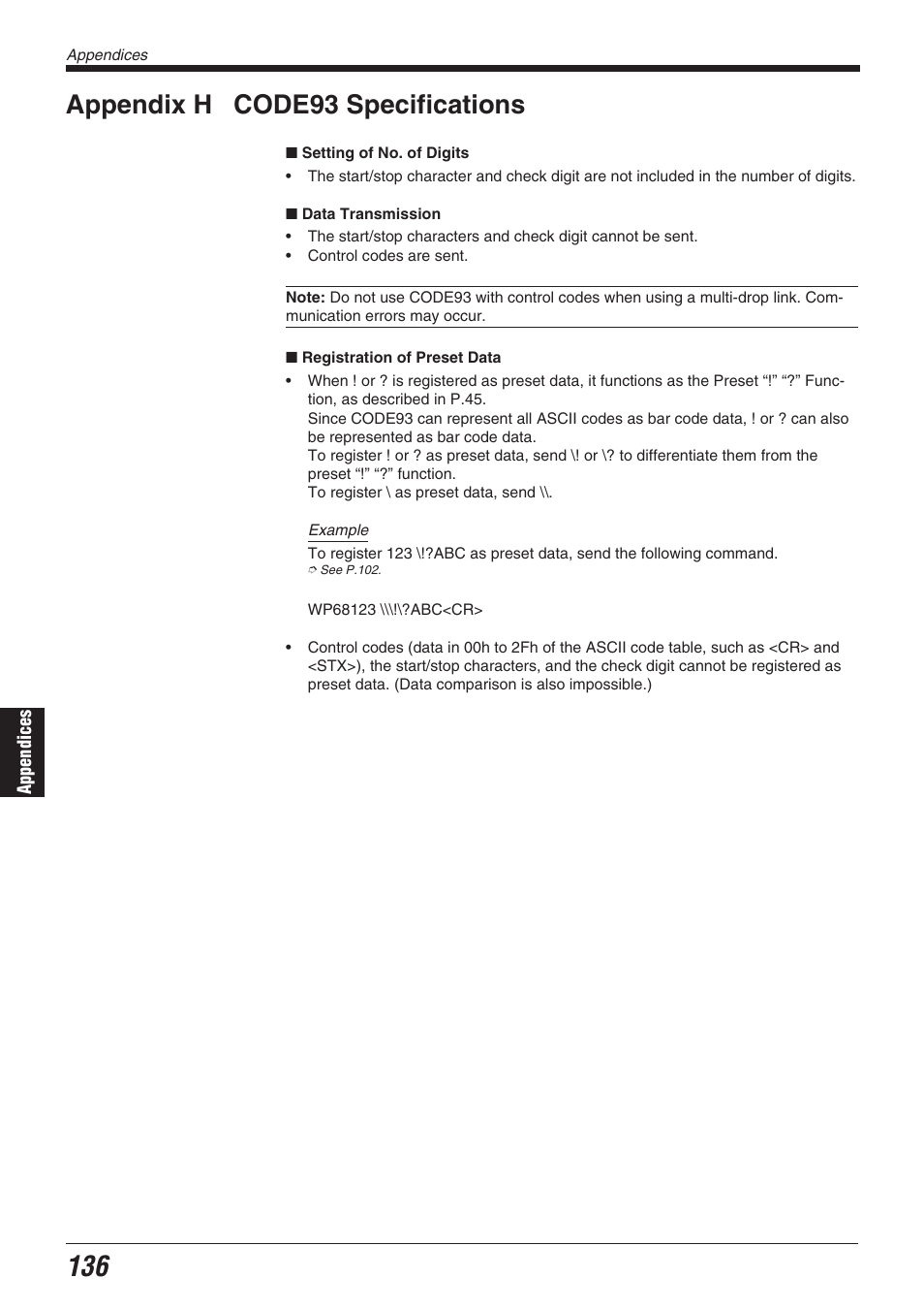 Appendix h code93 specifications | KEYENCE BL-700 Series User Manual | Page 150 / 162