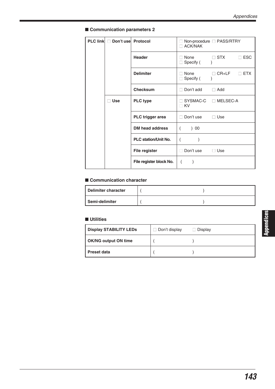 Appendices | KEYENCE BL-700 Series User Manual | Page 157 / 162