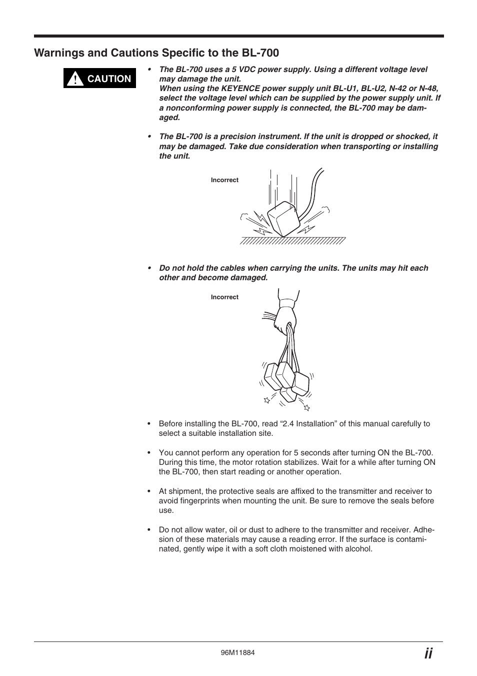 Warnings and cautions specific to the bl-700 | KEYENCE BL-700 Series User Manual | Page 3 / 162