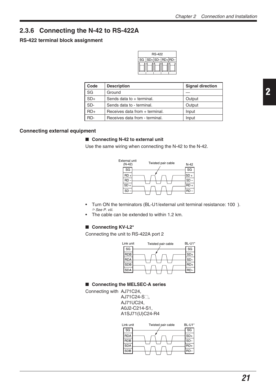 6 connecting the n-42 to rs-422a | KEYENCE BL-700 Series User Manual | Page 35 / 162