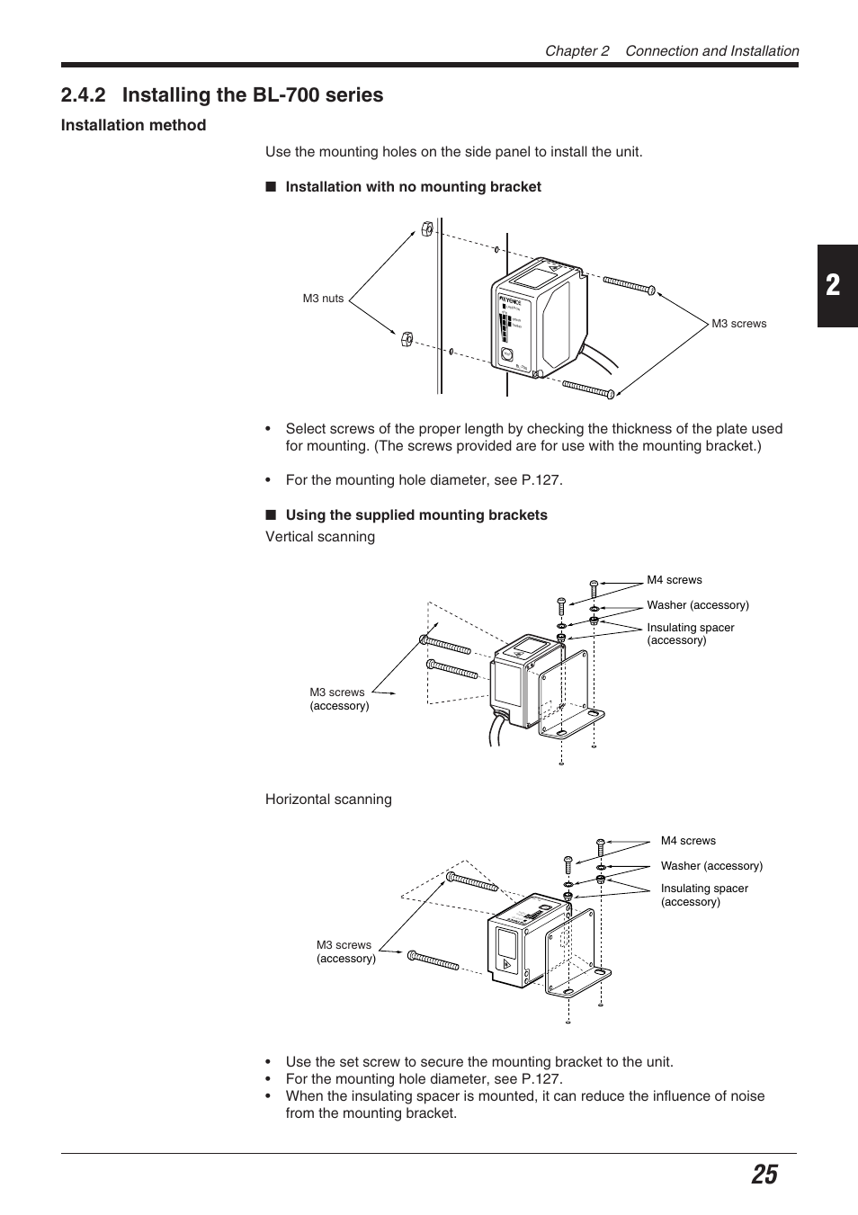 2 installing the bl-700 series, Installation method | KEYENCE BL-700 Series User Manual | Page 39 / 162