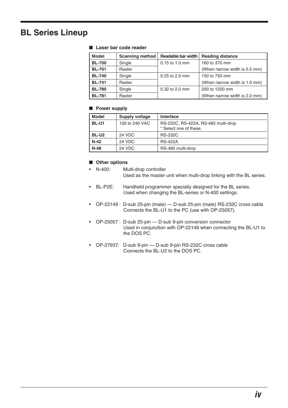Bl series lineup | KEYENCE BL-700 Series User Manual | Page 5 / 162