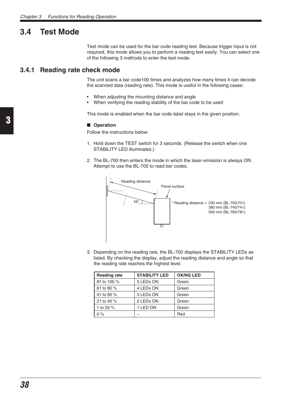 4 test mode, 1 reading rate check mode | KEYENCE BL-700 Series User Manual | Page 52 / 162