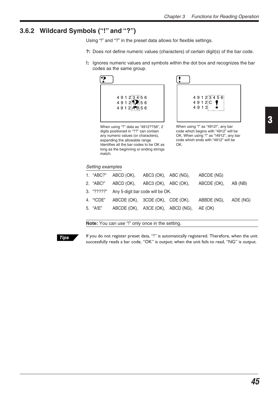 2 wildcard symbols (“!” and “?”) | KEYENCE BL-700 Series User Manual | Page 59 / 162