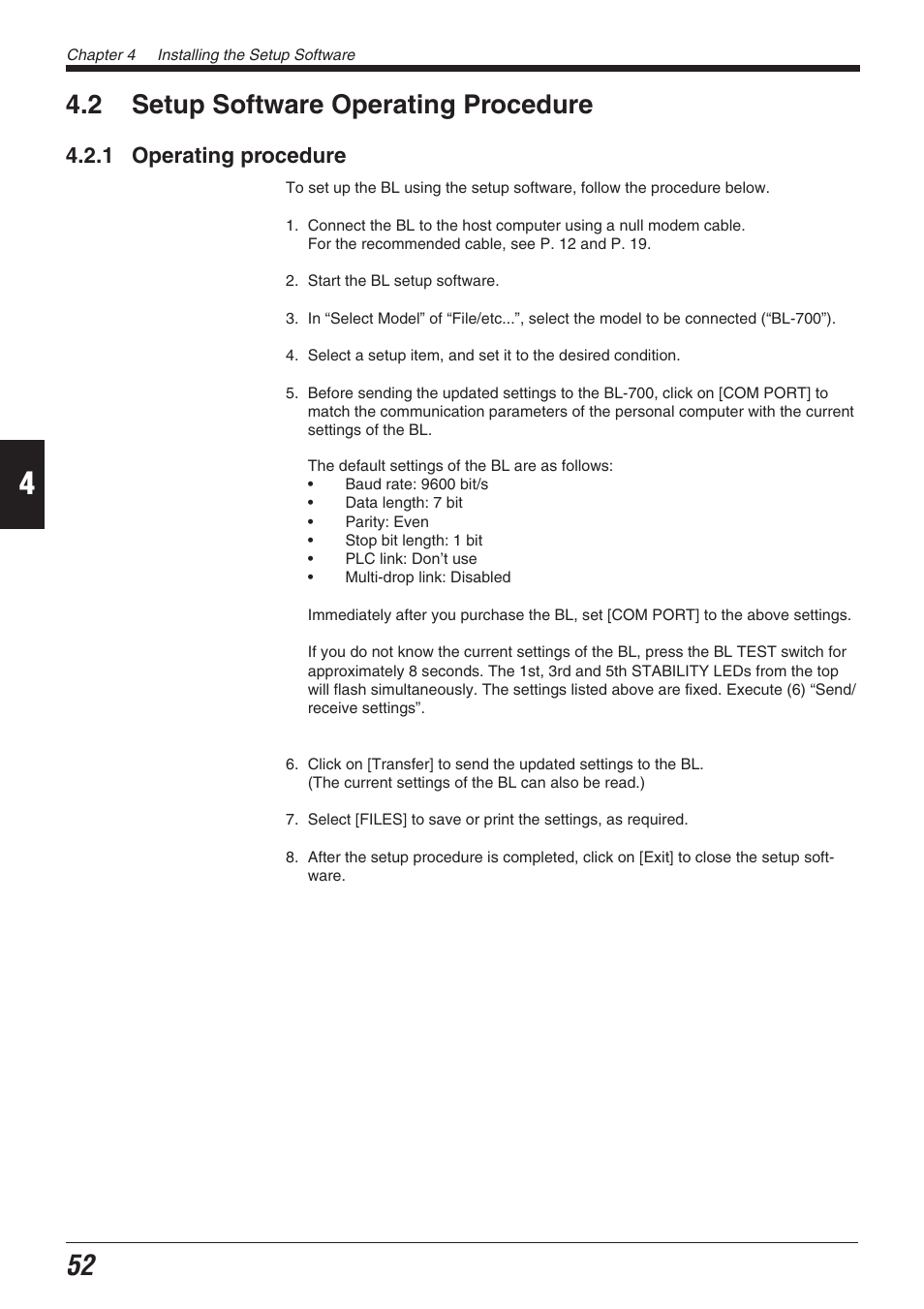 2 setup software operating procedure, 1 operating procedure | KEYENCE BL-700 Series User Manual | Page 66 / 162