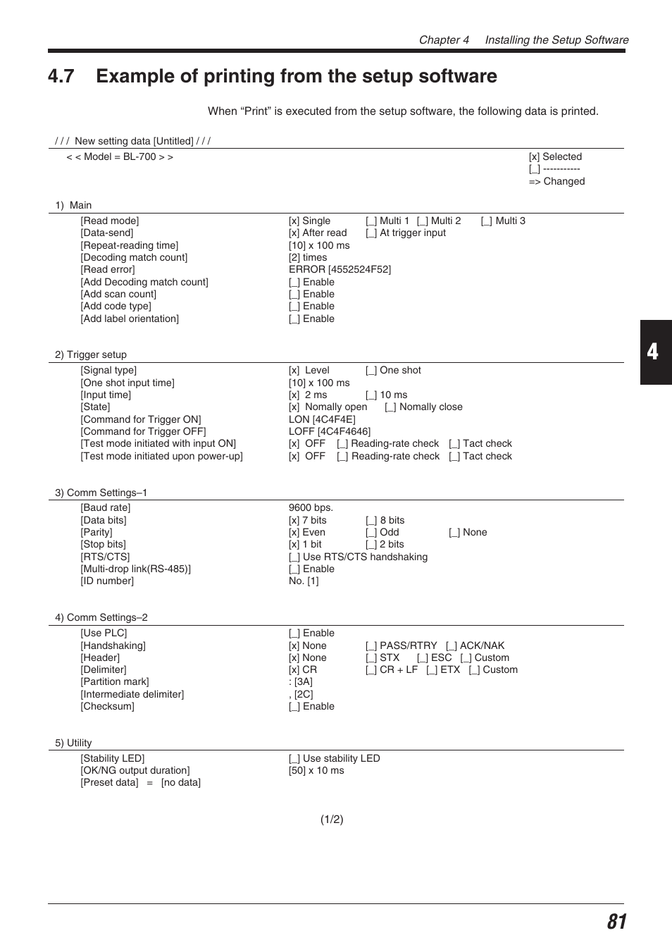 7 example of printing from the setup software | KEYENCE BL-700 Series User Manual | Page 95 / 162