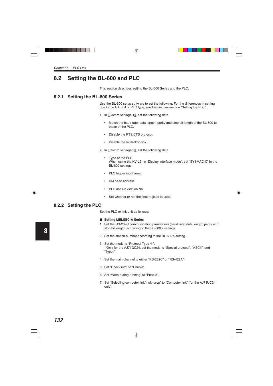2 setting the bl-600 and plc | KEYENCE BL-600 Series User Manual | Page 142 / 192
