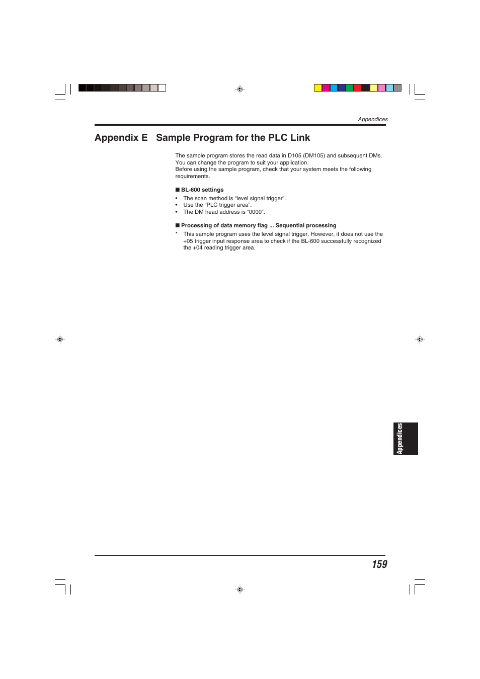 Appendix e sample program for the plc link | KEYENCE BL-600 Series User Manual | Page 169 / 192