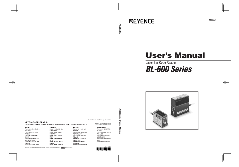Bl-600 series, User’s manual | KEYENCE BL-600 Series User Manual | Page 192 / 192