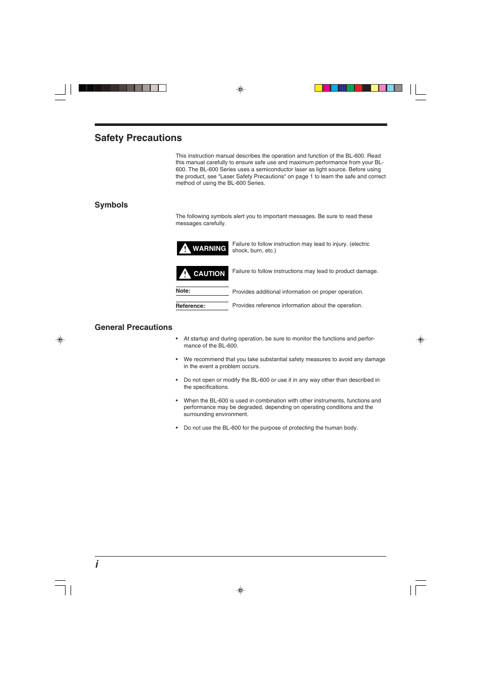 Safety precautions | KEYENCE BL-600 Series User Manual | Page 2 / 192