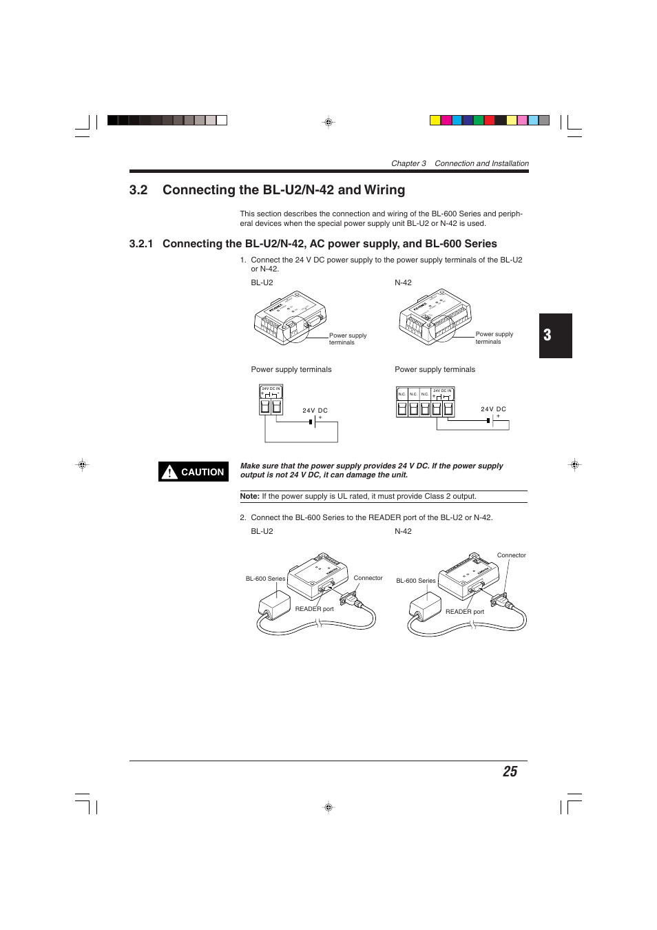 2 connecting the bl-u2/n-42 and wiring, Caution | KEYENCE BL-600 Series User Manual | Page 35 / 192