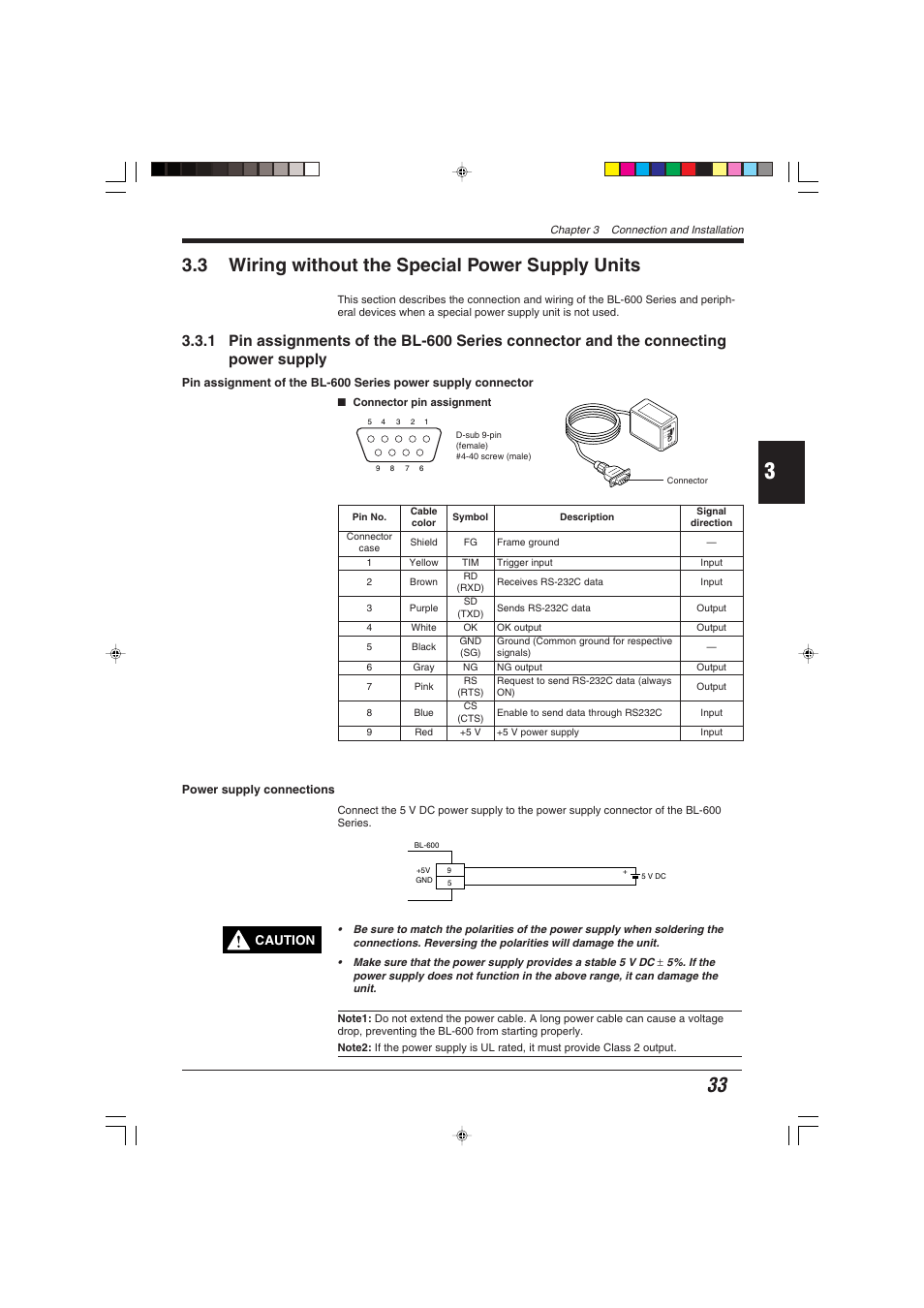 3 wiring without the special power supply units, La ser on ok/ng ti min g test | KEYENCE BL-600 Series User Manual | Page 43 / 192