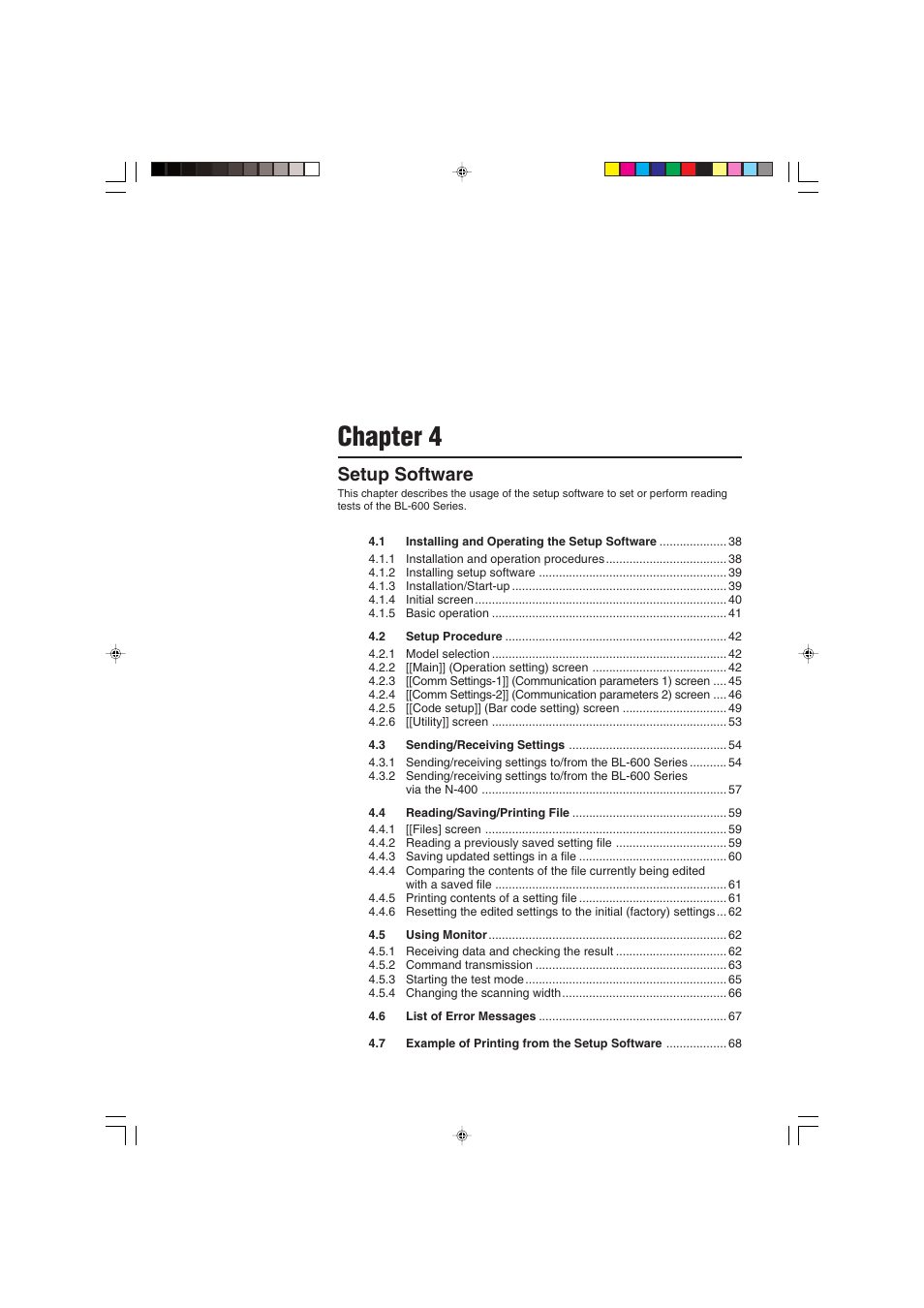 Chapter 4, Setup software | KEYENCE BL-600 Series User Manual | Page 47 / 192