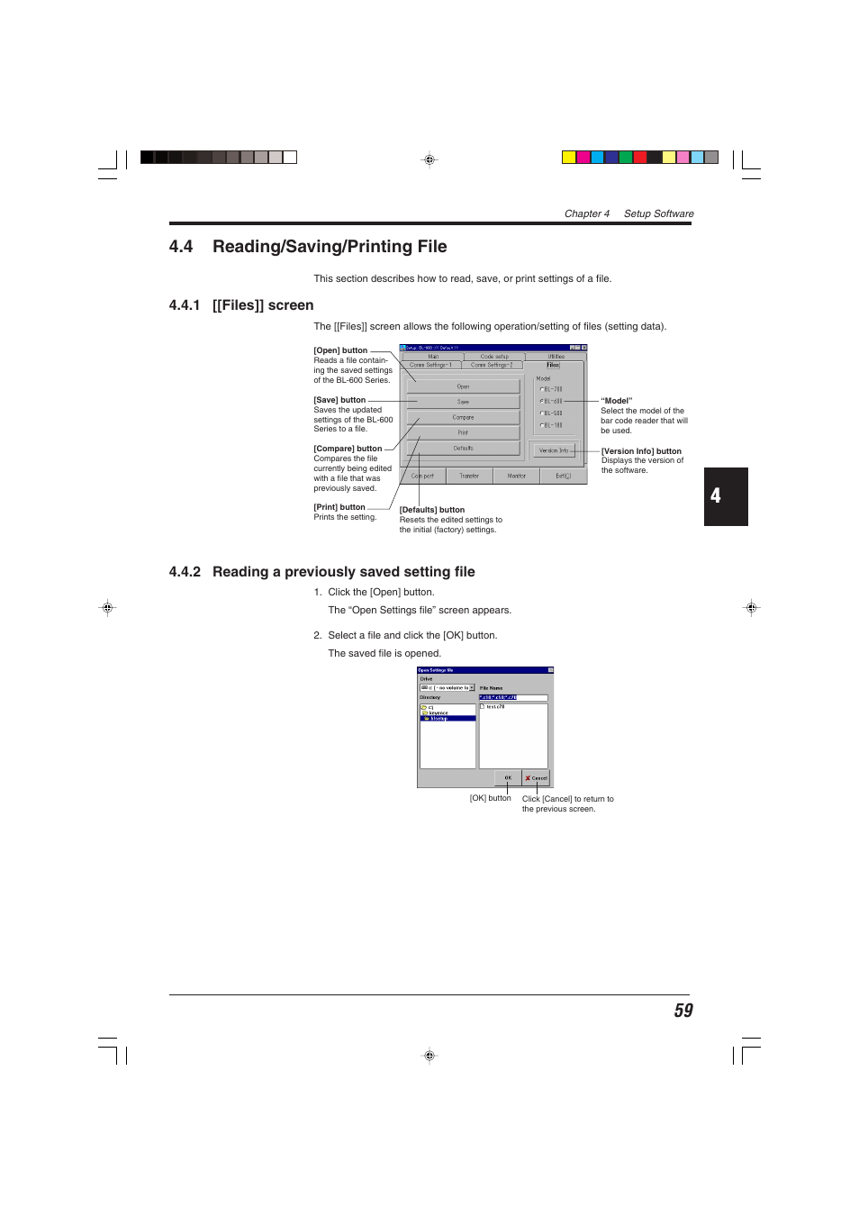 4 reading/saving/printing file | KEYENCE BL-600 Series User Manual | Page 69 / 192