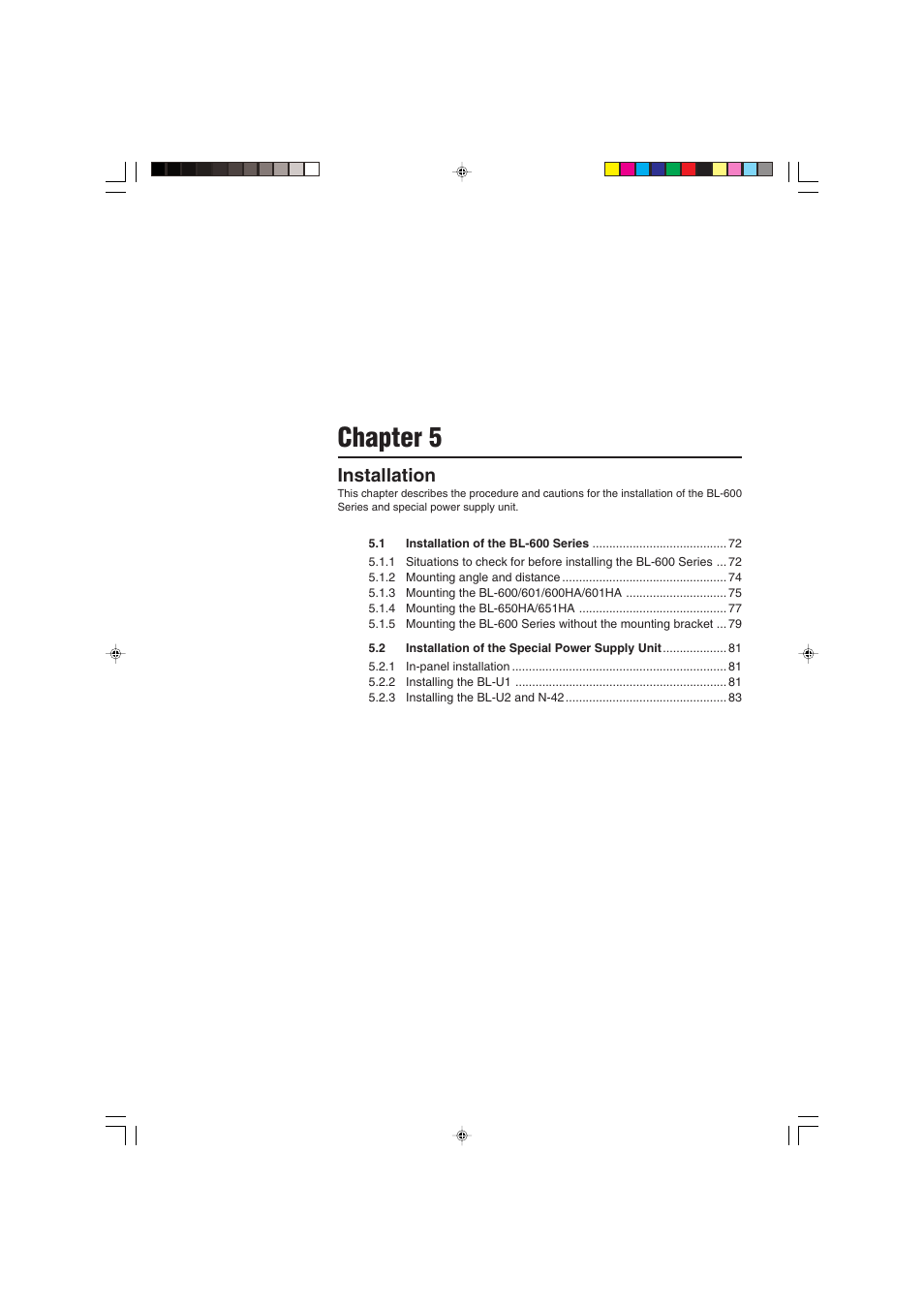 Chapter 5, Installation | KEYENCE BL-600 Series User Manual | Page 81 / 192