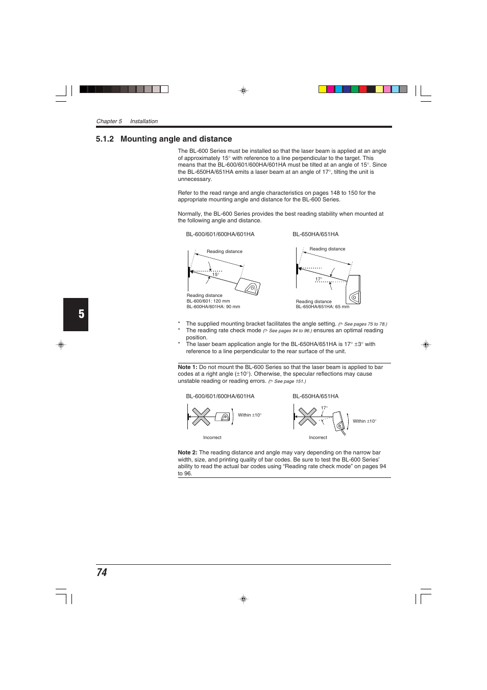 2 mounting angle and distance | KEYENCE BL-600 Series User Manual | Page 84 / 192