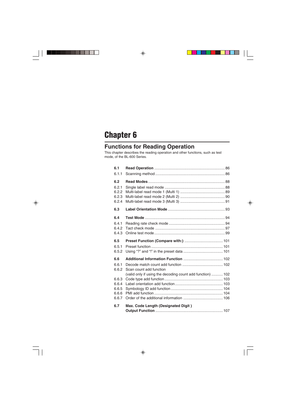 Chapter 6, Functions for reading operation | KEYENCE BL-600 Series User Manual | Page 95 / 192