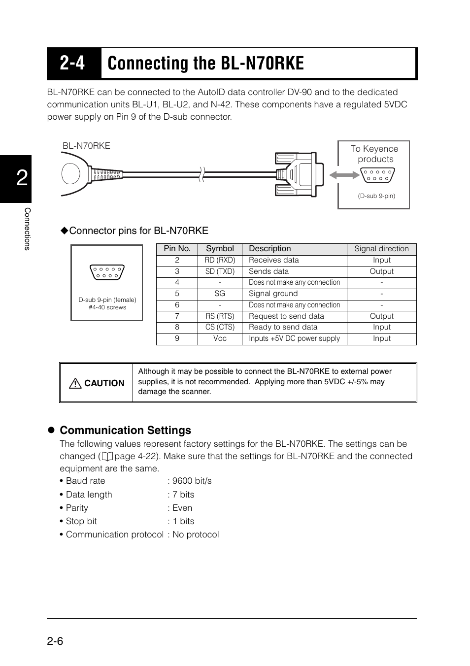 4 connecting the bl-n70rke, Connecting the bl-n70rke -6, Connecting the bl-n70rke | Z communication settings | KEYENCE BL-N70 Series User Manual | Page 20 / 72