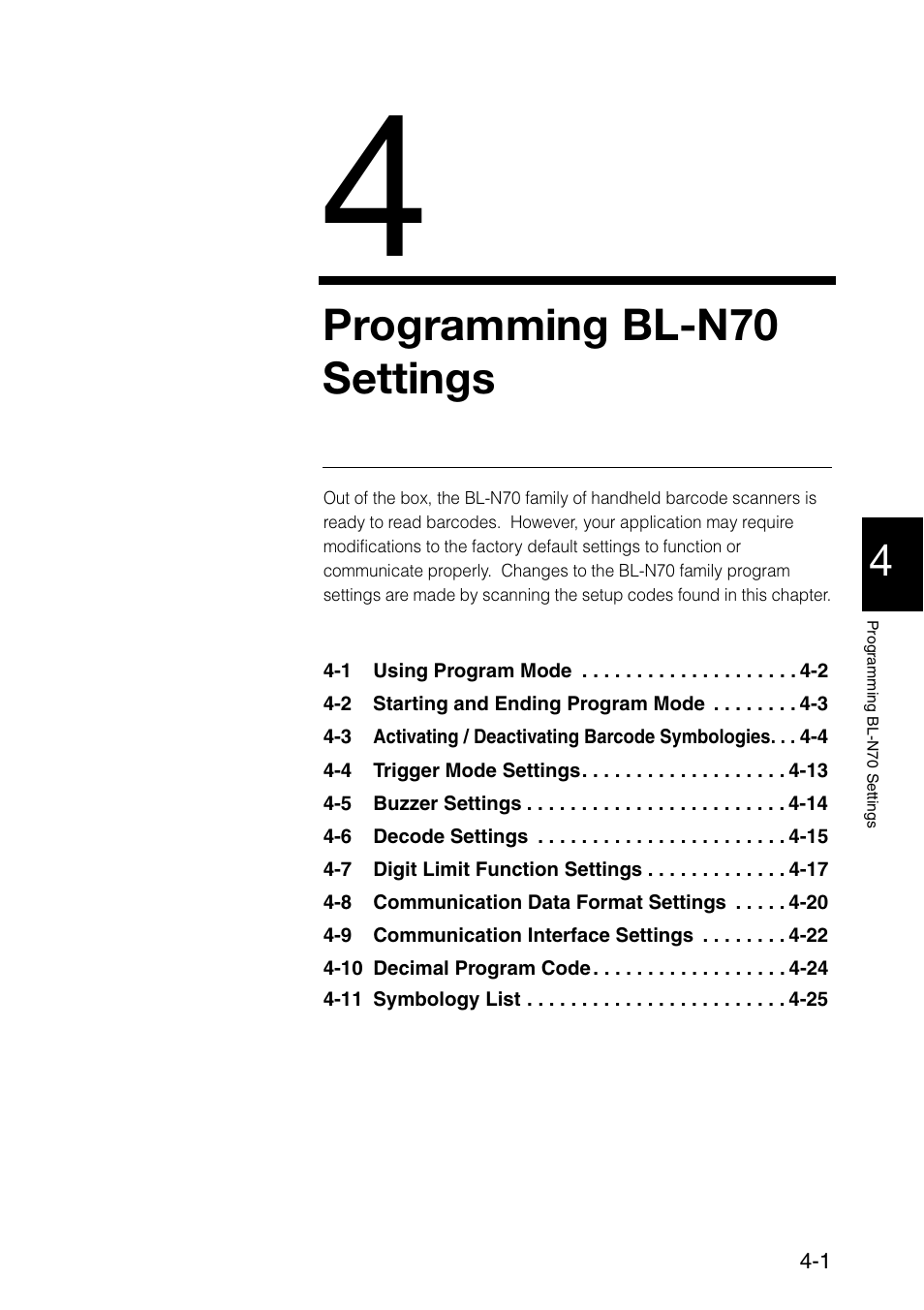 4 programming bl-n70 settings, Chapter 4 programming bl-n70 settings, Programming bl-n70 settings | KEYENCE BL-N70 Series User Manual | Page 29 / 72