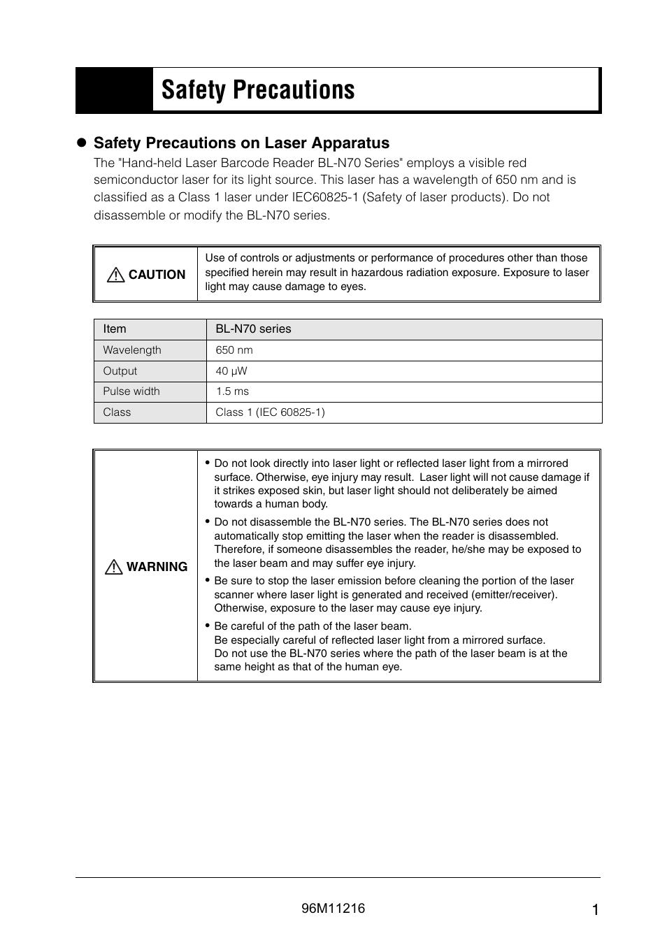 Safety precautions, Z safety precautions on laser apparatus | KEYENCE BL-N70 Series User Manual | Page 3 / 72